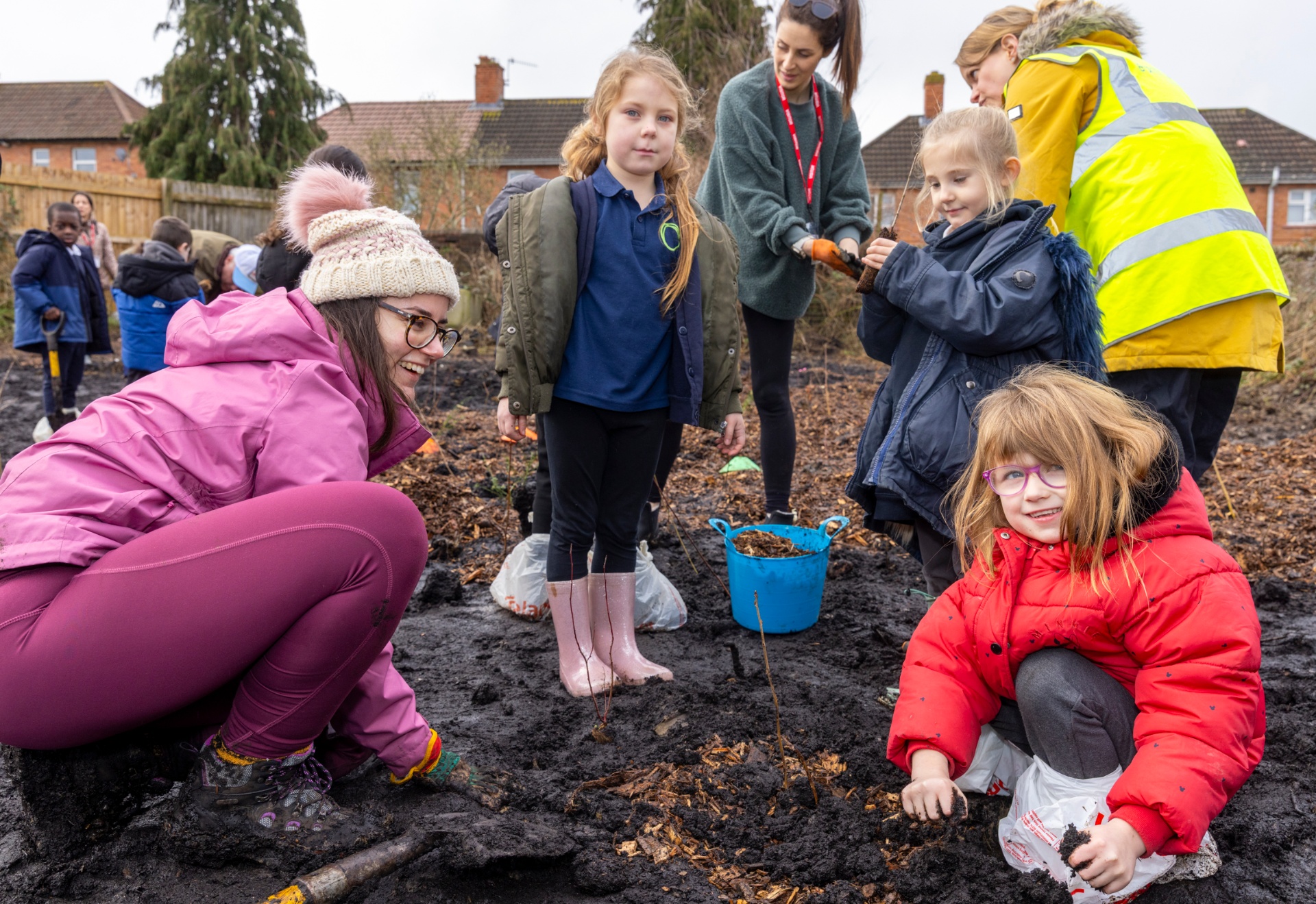 Volunteers and children at the Tiny Forest planting event in Bristol